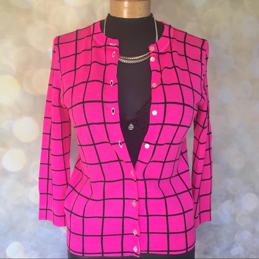 J. Crew The Claire Cardigan S Hot Pink Black Check